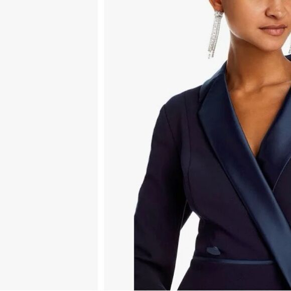 Adrianna Papell 1718 Satin long Sleeve Trim Crepe Tuxedo size 4 NWT $199 - Picture 7 of 12